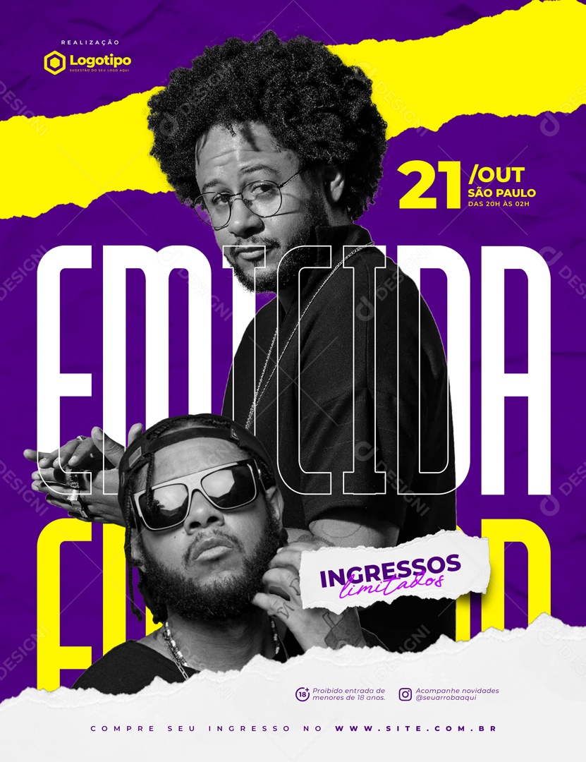 Social Media Flyer Cantor Emicida PSD Editável