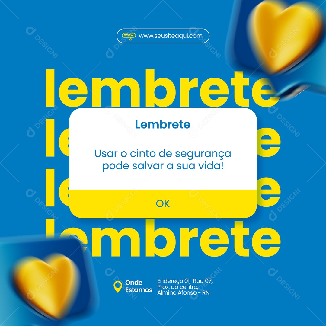 Lembrete Usa Cinto de Segurança Pode Salvar a Sua Vida Auto Escola Social Media PSD Editável