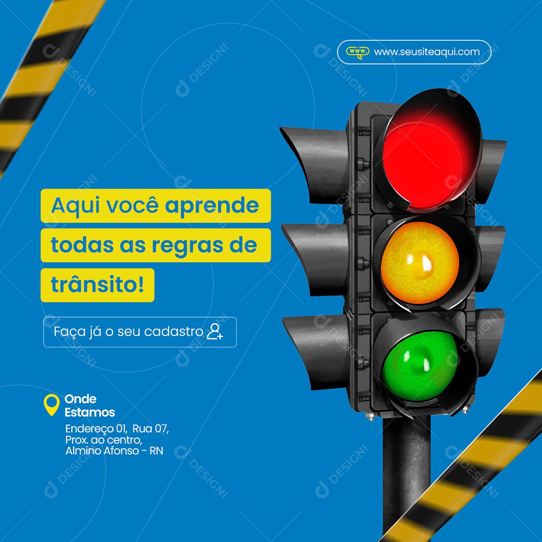 Aqui Você Aprende Todas as Regras de Trânsito Auto Escola Social Media PSD Editável