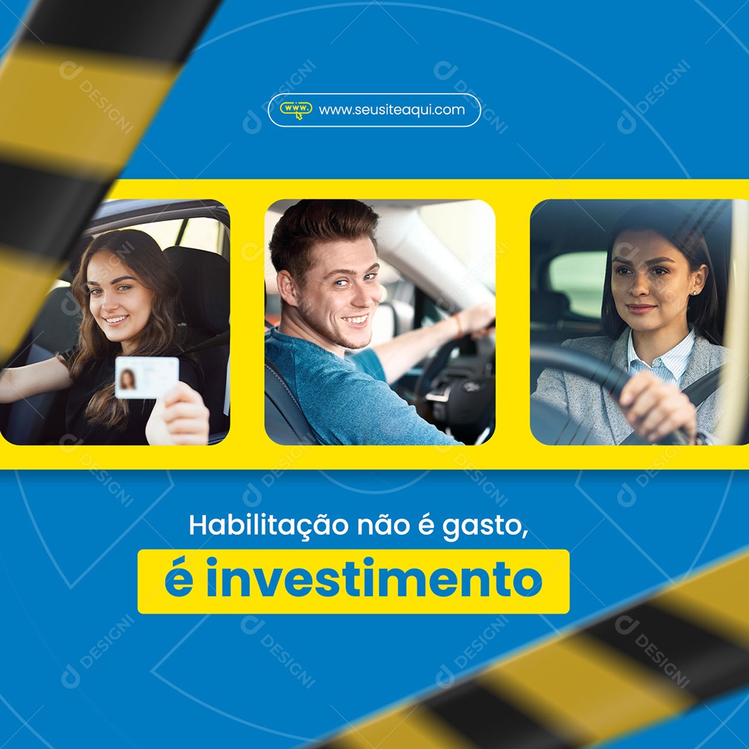 Habilitação Não é Gasto é Investimento Auto Escola Social Media PSD Editável