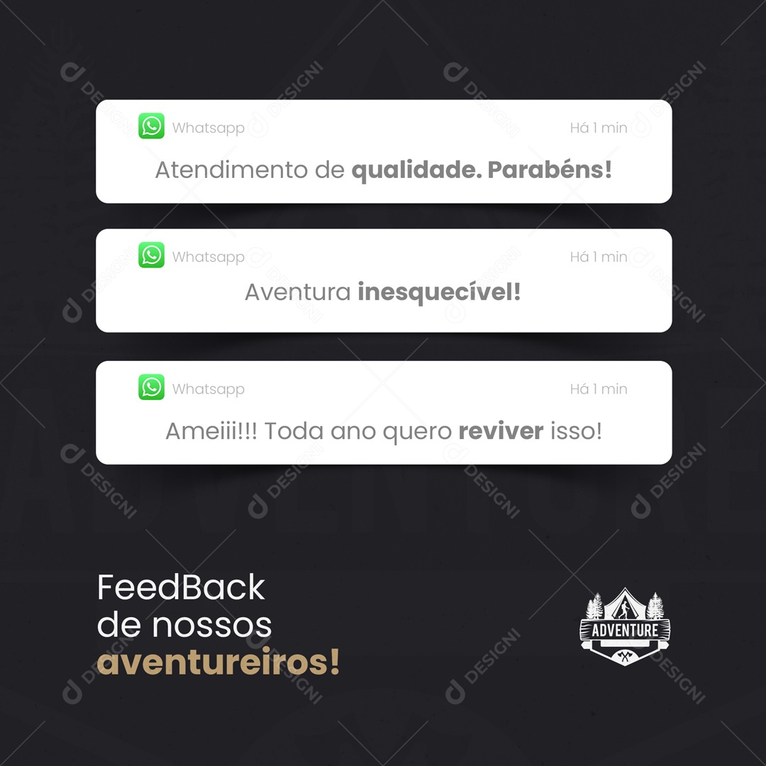 Feedback de Nosso Aventureiros Agência de Viagens e Turismo Social Media PSD Editável