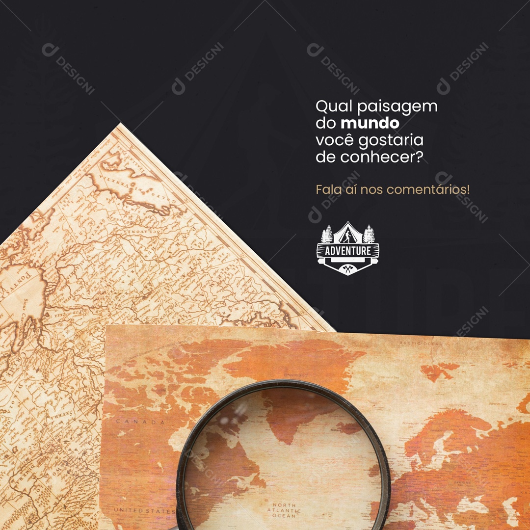 Qual Paisagem do Mundo Você Gostaria de Conhecer? Agência de Viagens e Turismo Social Media PSD Editável