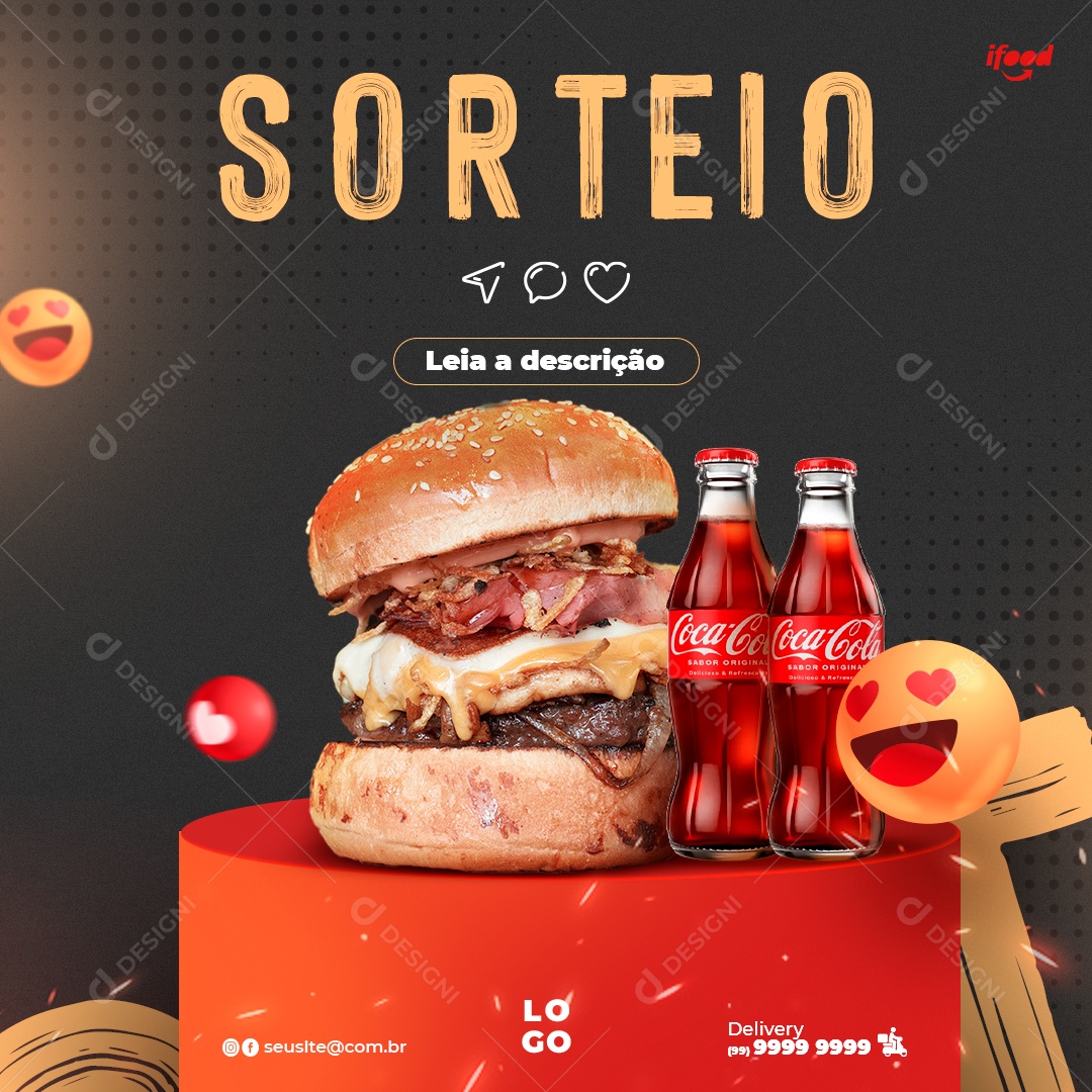 Sorteio De Um Combo Hamburger e Coca Cola Social Media PSD Editável