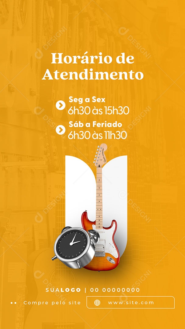 Loja de Instrumentos Musicais Horário de Funcionamento Story Social Media PSD Editável