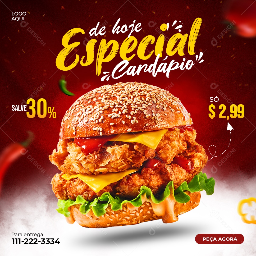 Cardápio Especial de Hoje Hamburgueria Social Media PSD Editável