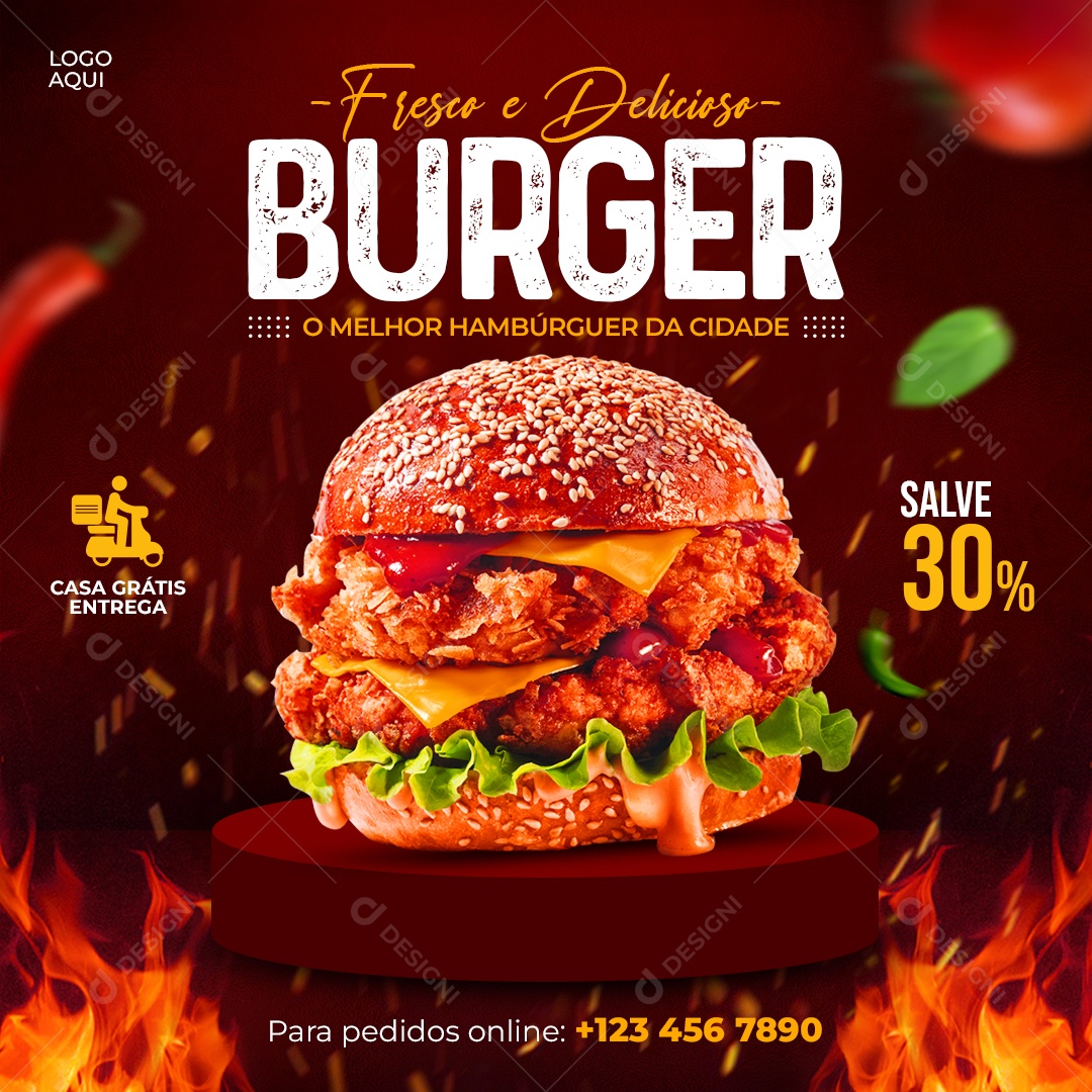 Fresco e Delicioso Burger Hamburgueria Social Media PSD Editável