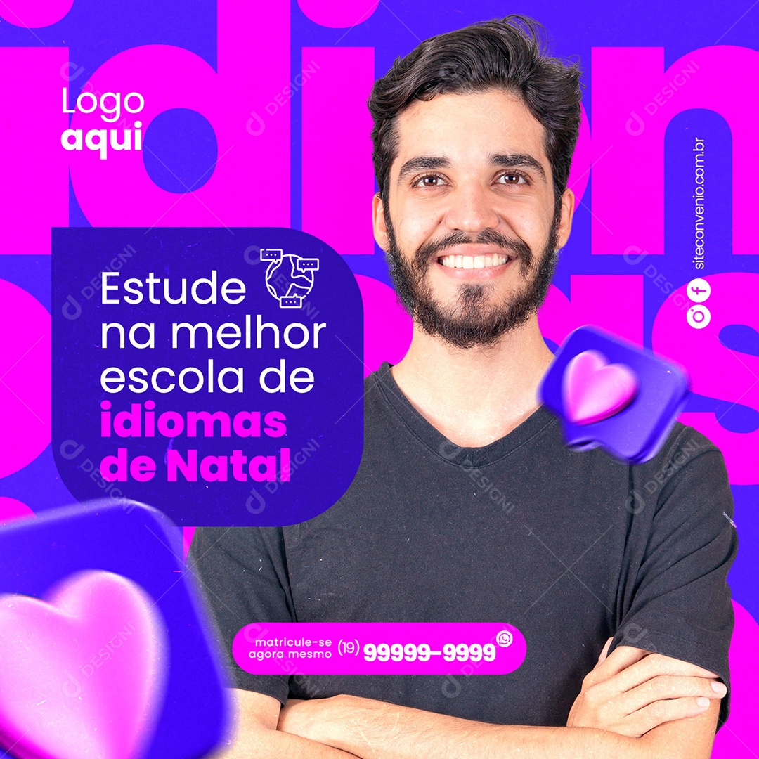 Estude na Melhor Escola de Idiomas de Natal Social Media PSD Editável