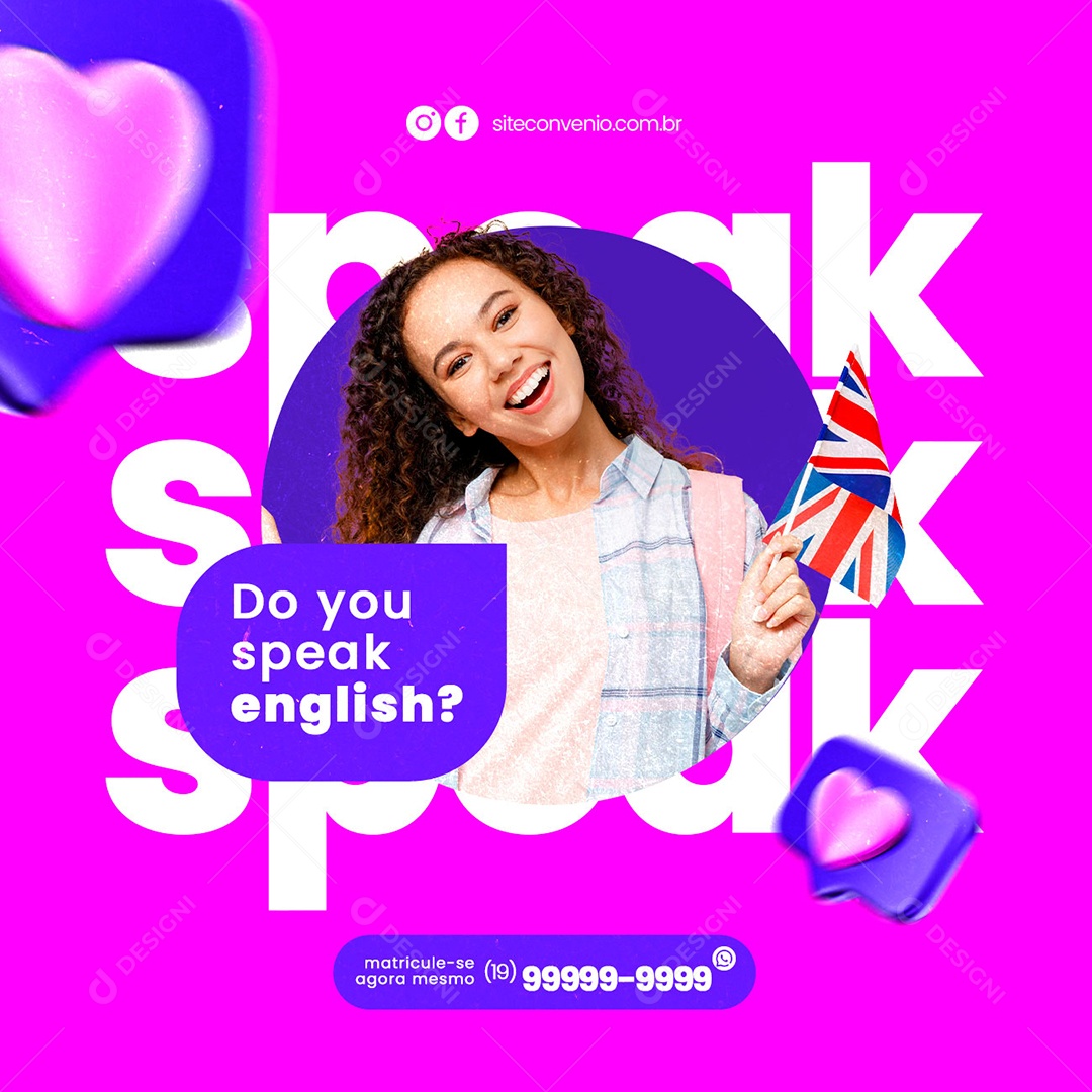Do You Speak English Escola de Idiomas Social Media PSD Editável