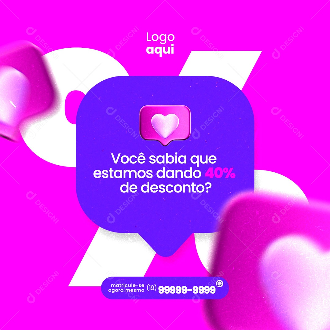 Você Sabia que Estamos Dando 40% de Desconto Escola de Idiomas Social Media PSD Editável