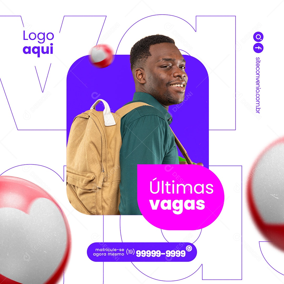 Últimas Vagas Escola de Idiomas Social Media PSD Editável