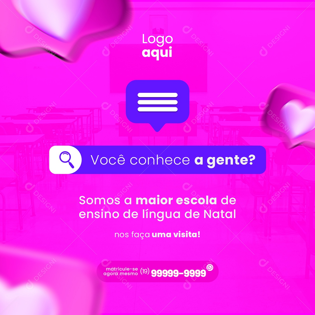 Você Conhece a Gente Escola de Idiomas Social Media PSD Editável