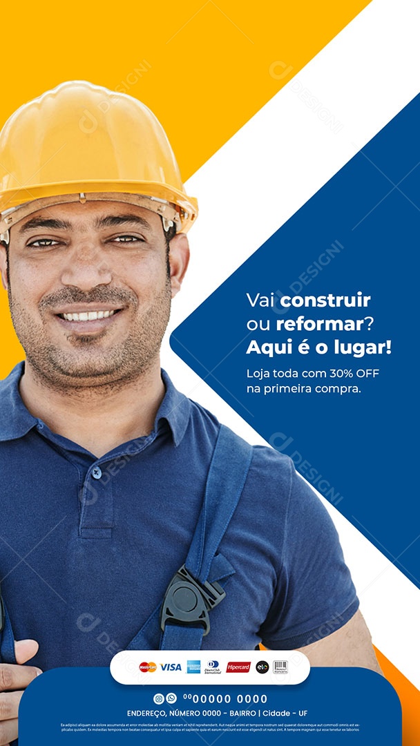 Materiais De Construção Vai Construir ou Reformar? Aqui é o Lugar Story Social Media PSD Editável
