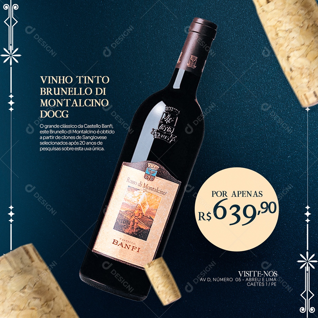 Vinho Tinto Brunello Di Montalcino Docg Casa de Vinho Social Media PSD Editável