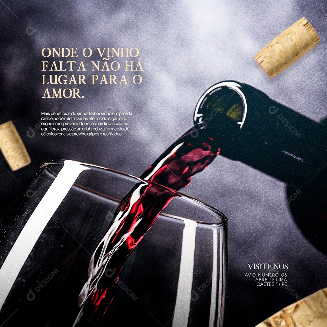 Onde o Vinho Falta Não Há Lugar Para o Amor Casa de Vinho Social Media PSD Editável