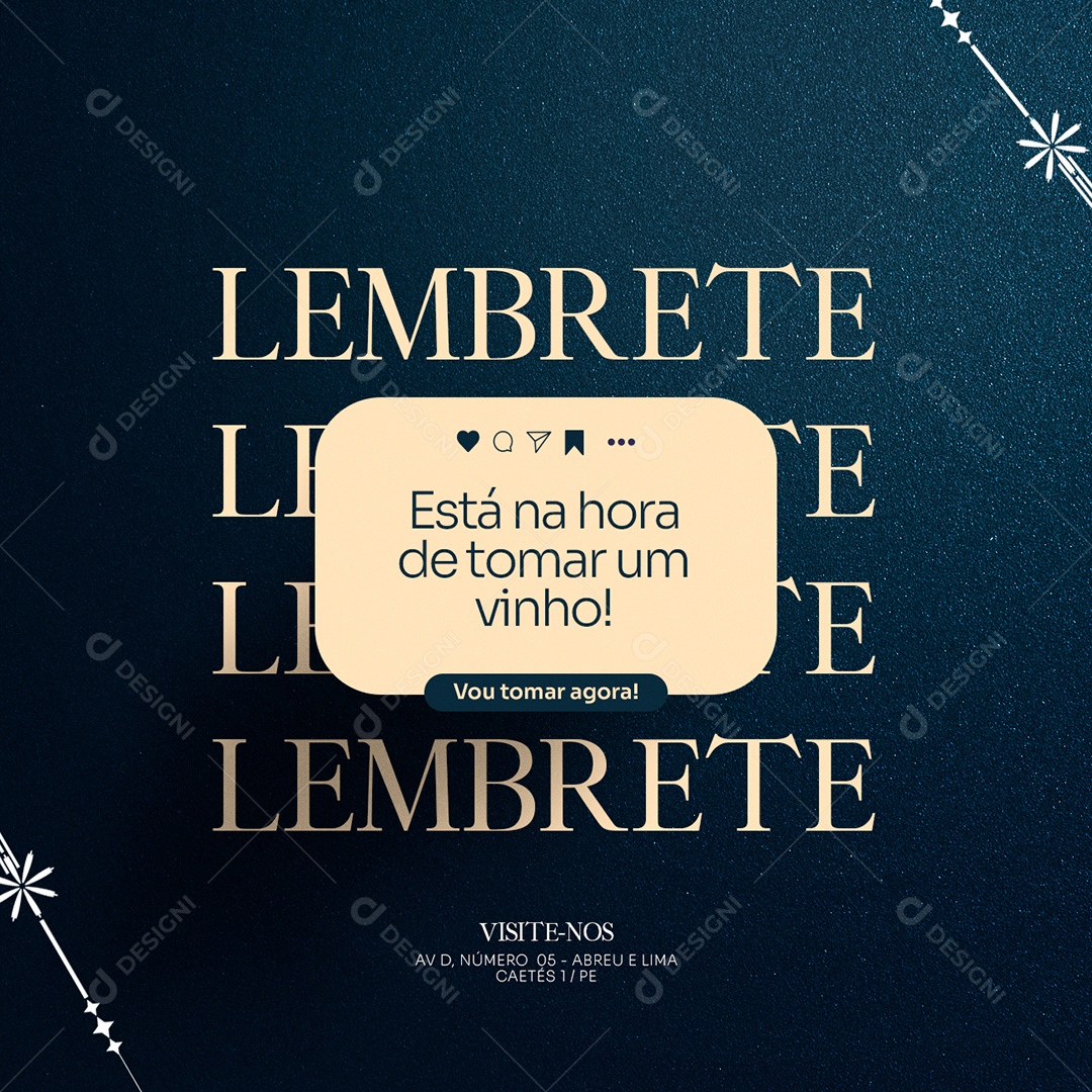 Lembrete Está na Hora de Tomar Um Vinho Casa de Vinho Social Media PSD Editável