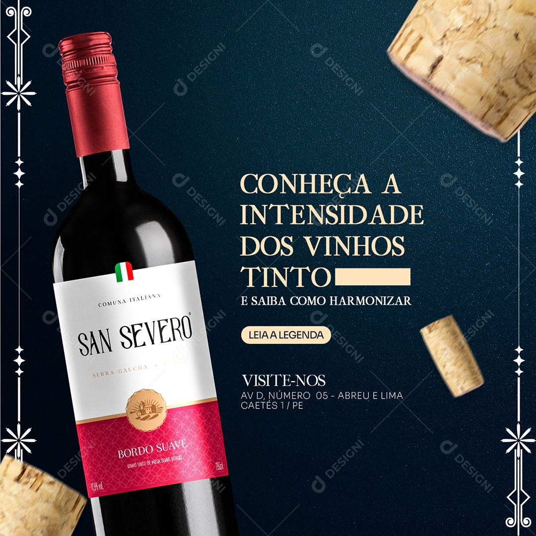 Conheça a Intensidade Dos Vinhos Tinto e Saiba Como Harmonizar Casa de Vinho Social Media PSD Editável
