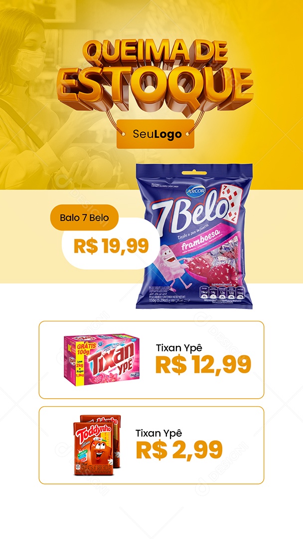 Story Encarte de Supermercado Queima de Estoque Social Media PSD Editável