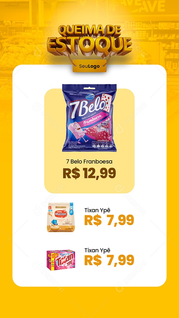 Story Encarte Queima de Estoque Supermercado Social Media PSD Editável