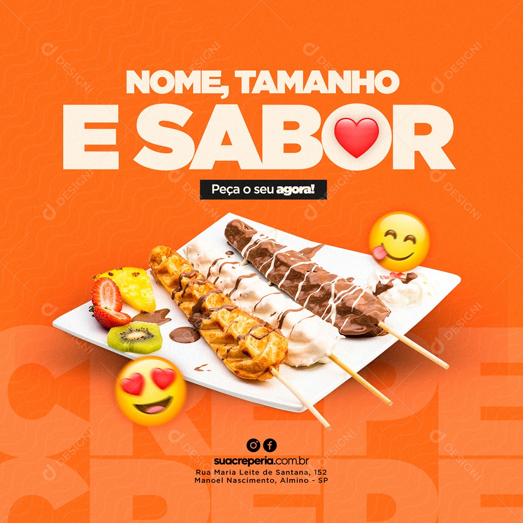 Nome Tamanho e Sabor Peça o Seu Creperia Social Media PSD Editável