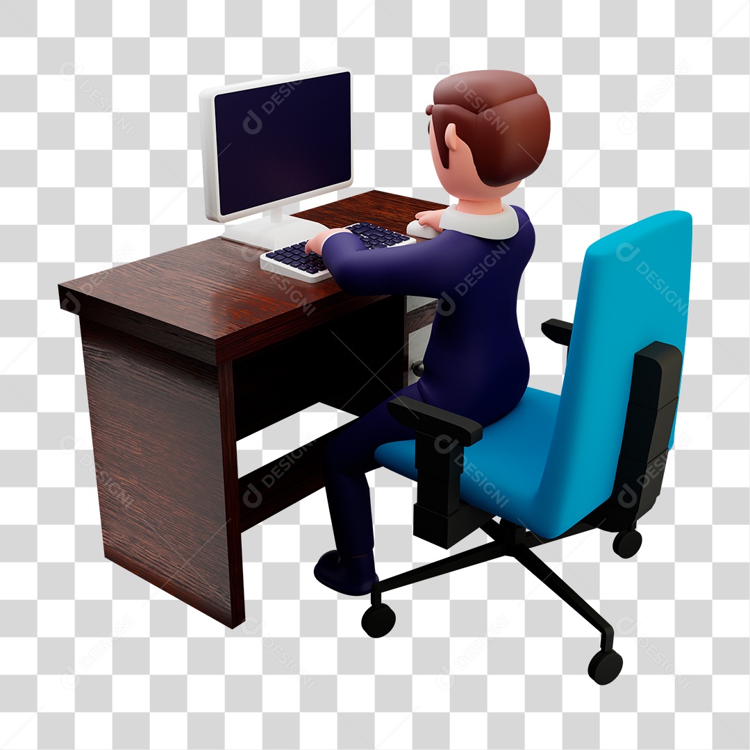 Man at Office Desk at Work PNG Transparent