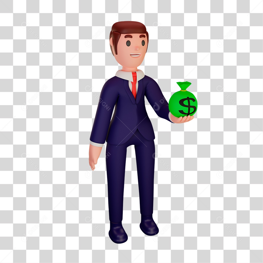 Personagem de Homem com Saco de Dinheiro PNG Transparente
