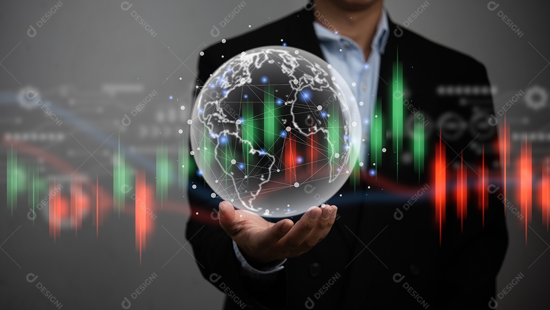 Gráfico de tela virtual do mercado de ações global gráfico de negócios finanças crescimento tecnologia investimento moeda.