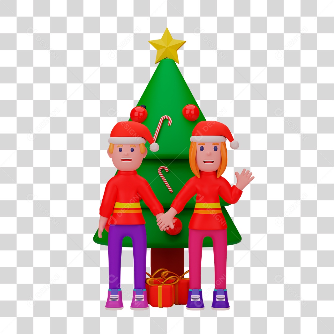 Elemento 3D de Duendes Perto de Árvore de Natal PNG Transparente