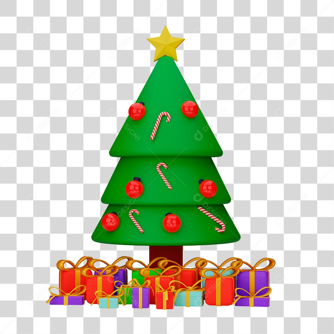 Elemento 3D de Árvore de Natal com Presente PNG Transparente