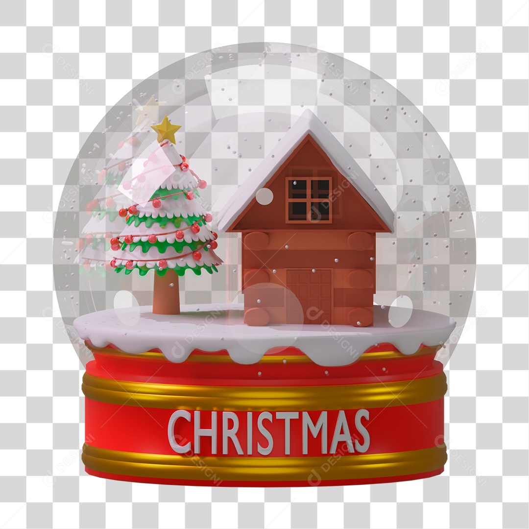 Elemento 3D Casa de Neve do Papai Noel em Globo PNG Transparente