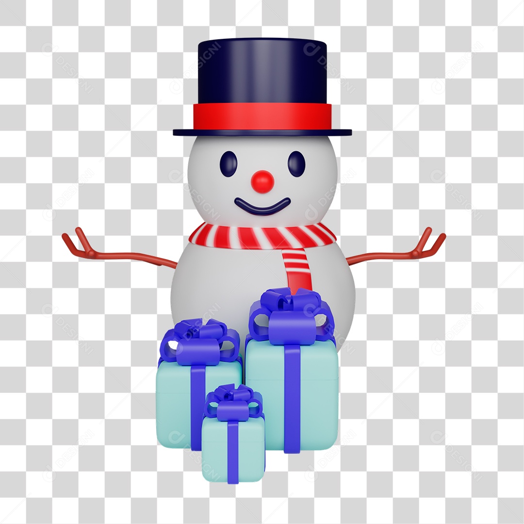 Elemento 3D do Boneco de Neve e Presente PNG Transparente