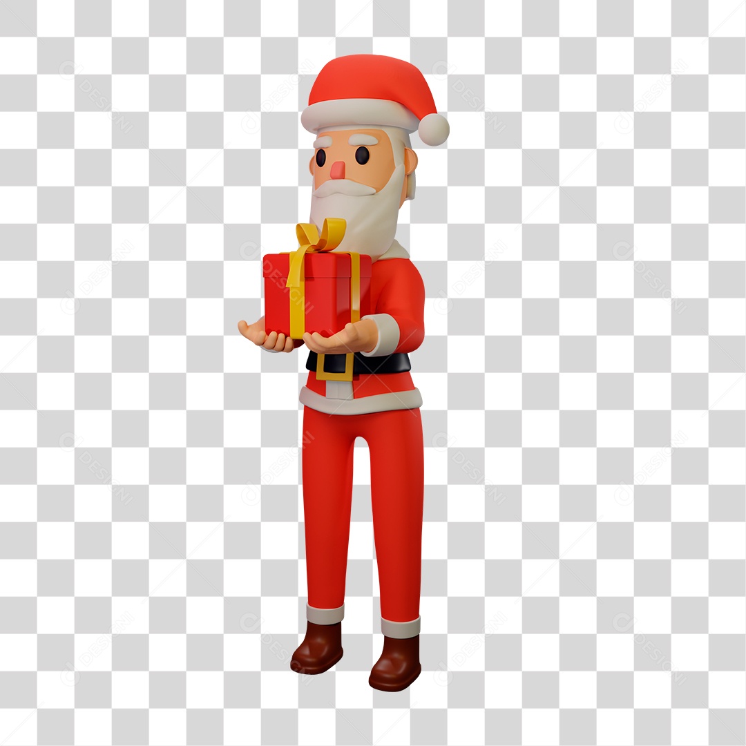Elemento 3D do Papai Noel com Presente PNG Transparente