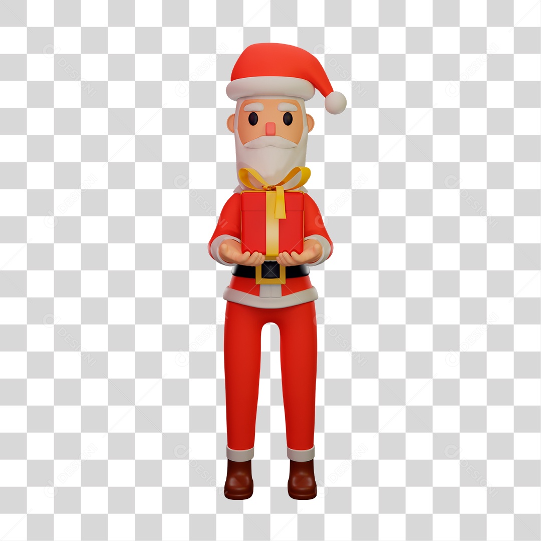 Elemento 3D do Papai Noel com Presente PNG Transparente