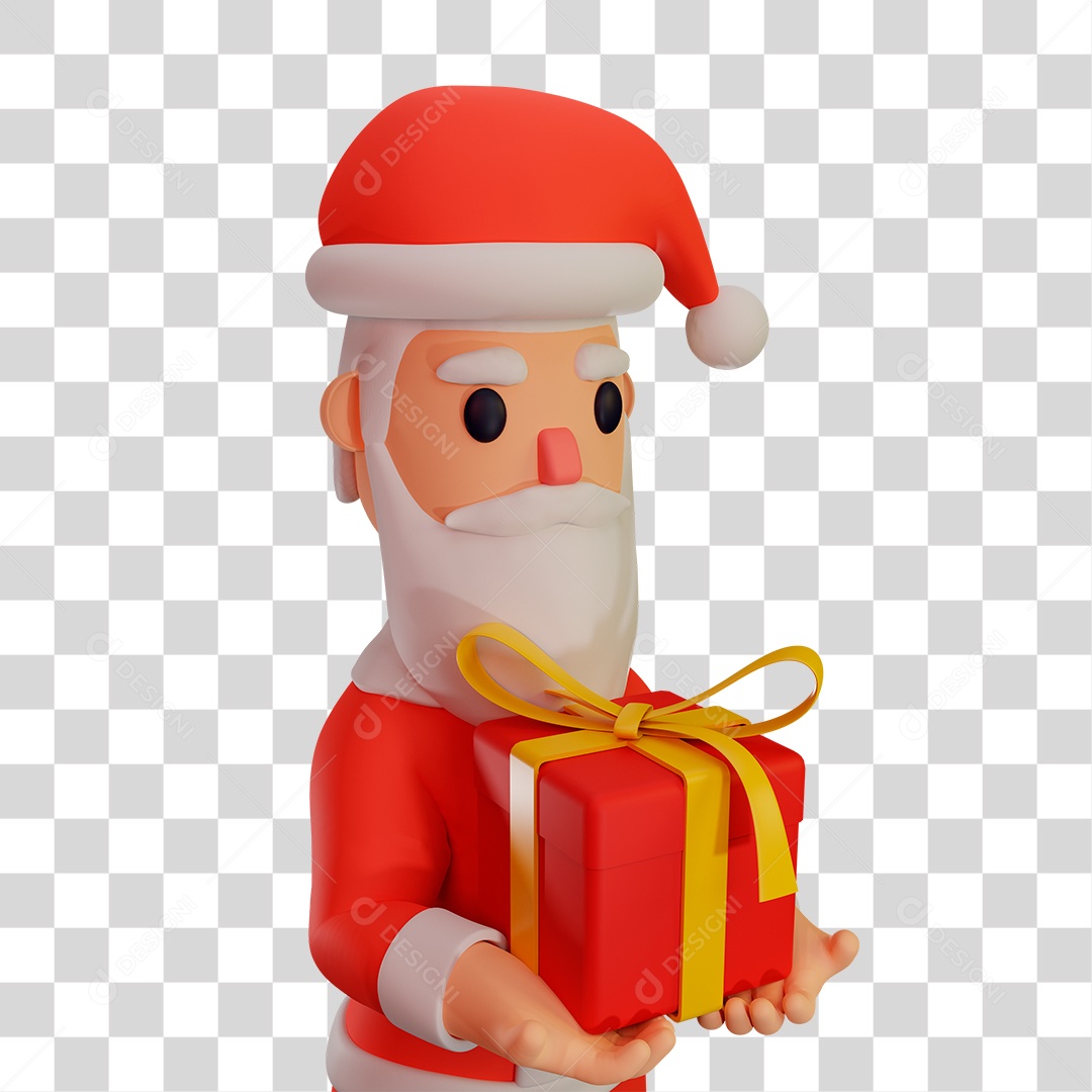 Elemento 3D do Papai Noel com Presente PNG Transparente