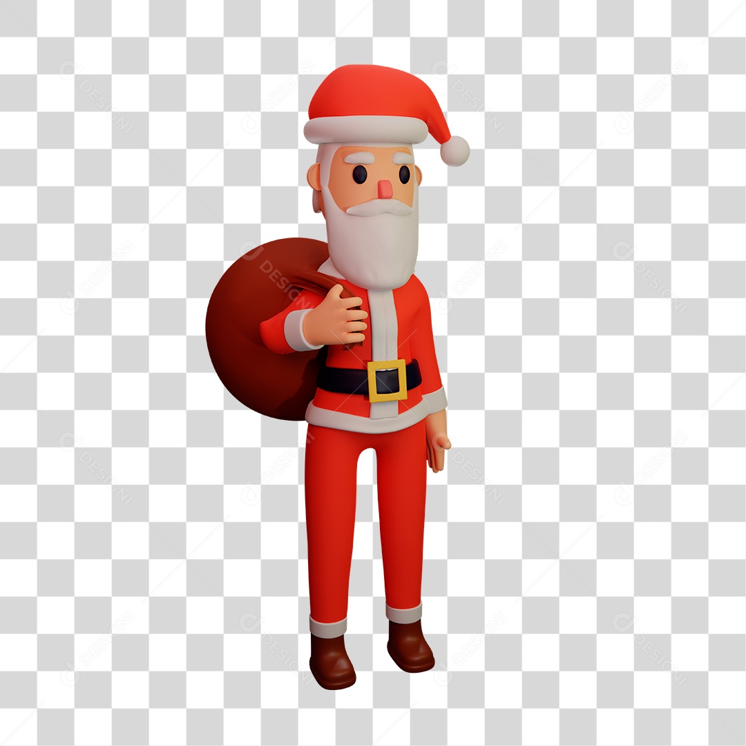 Elemento 3D do Papai Noel com Saco de Presente PNG Transparente