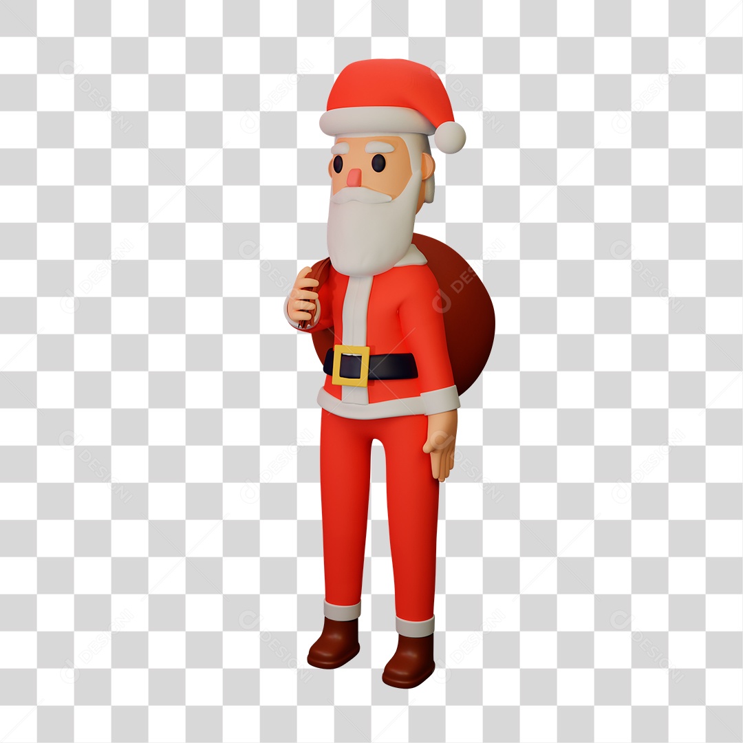 Elemento 3D do Papai Noel com Saco de Presente PNG Transparente