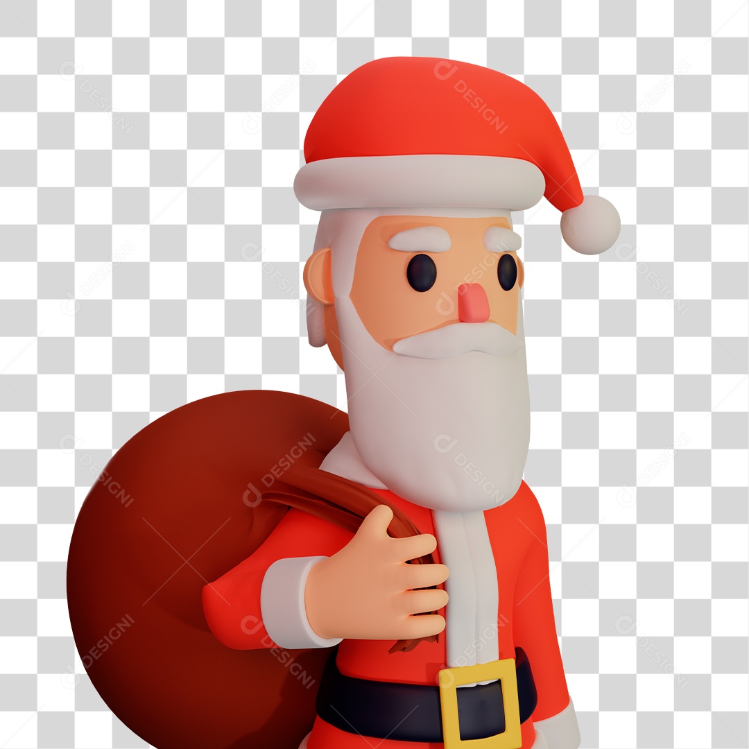 Elemento 3D do Papai Noel com Saco de Presente PNG Transparente