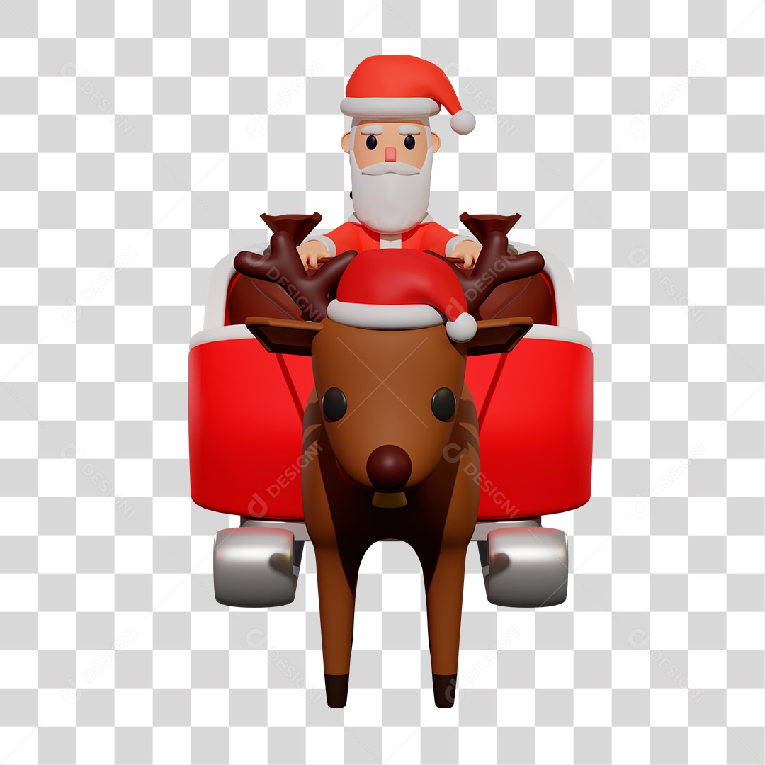 Elemento 3D do Papai Noel Andando de Trenó com Uma Rena PNG Transparente