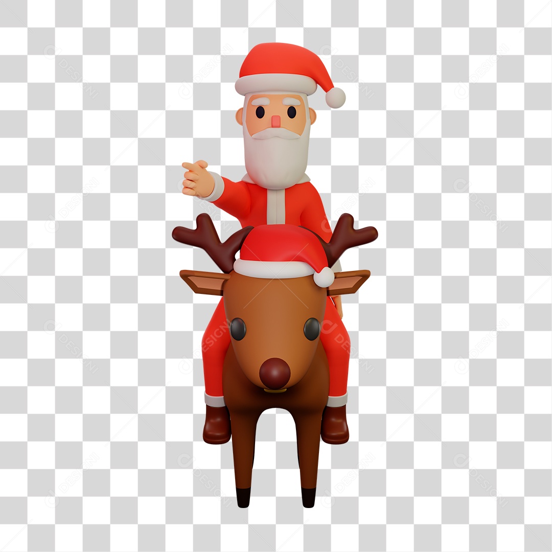 Elemento 3D do Papai Noel na Rena PNG Transparente