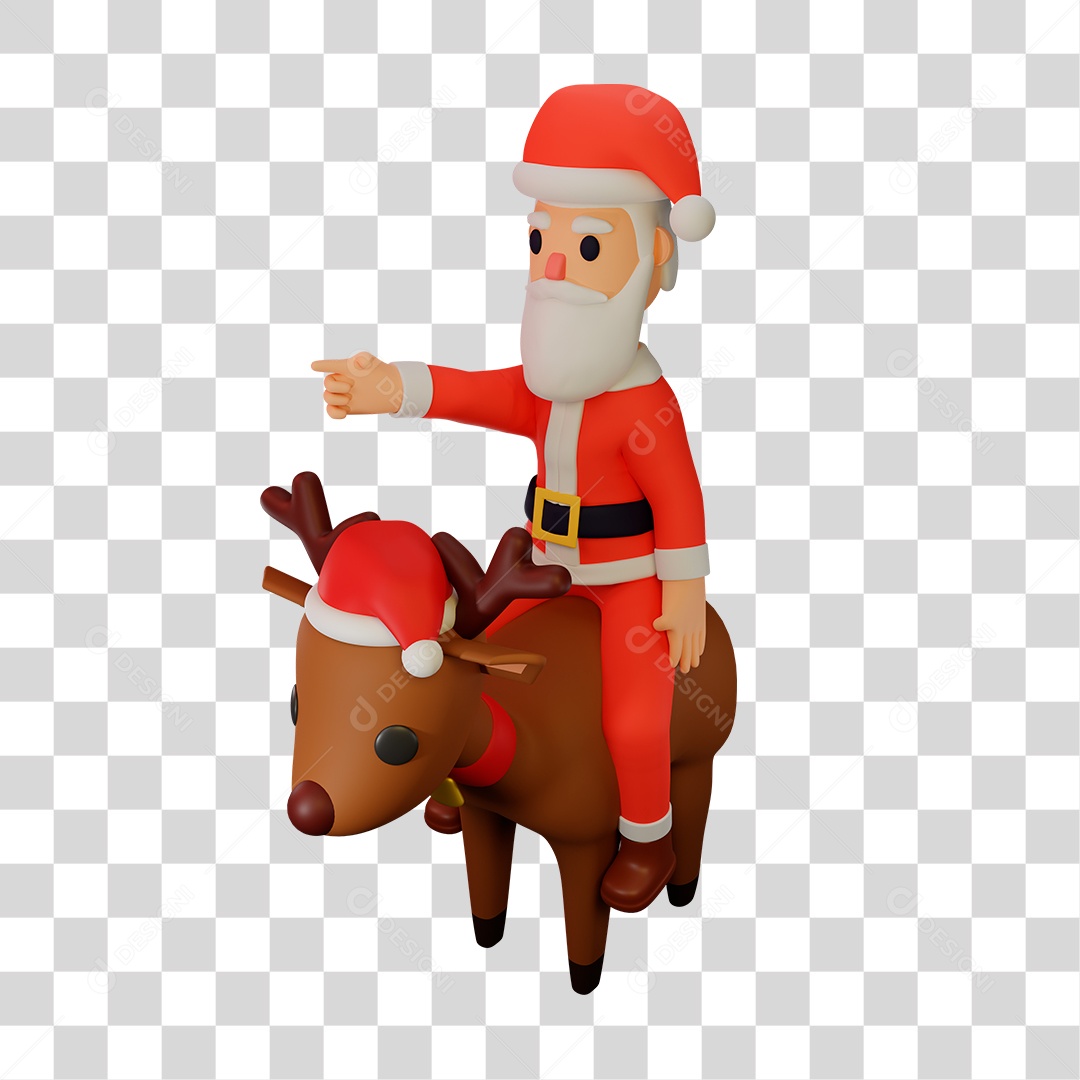 Elemento 3D do Papai Noel na Rena PNG Transparente