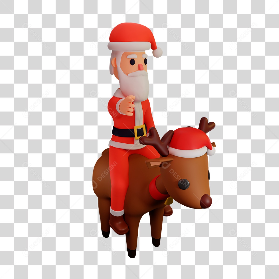 Elemento 3D do Papai Noel na Rena PNG Transparente