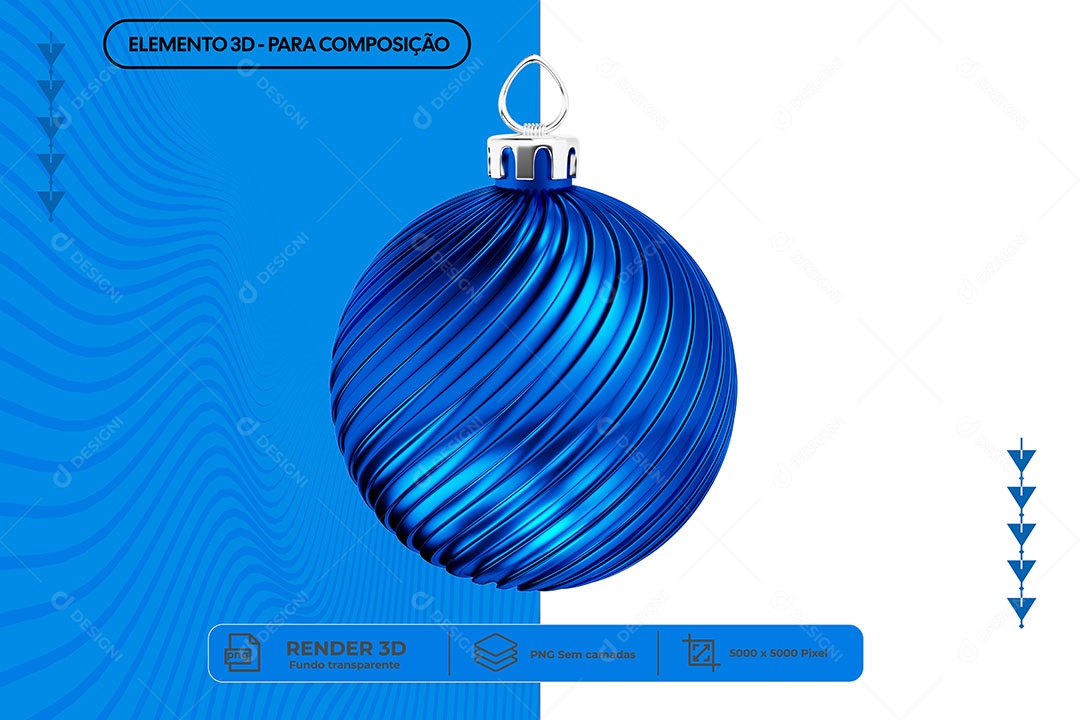 Bola de Natal Azul Escuro Elemento 3D para Composição PNG Transparente