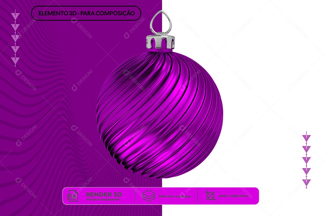 Bola de Natal Roxa Elemento 3D para Composição PNG Transparente