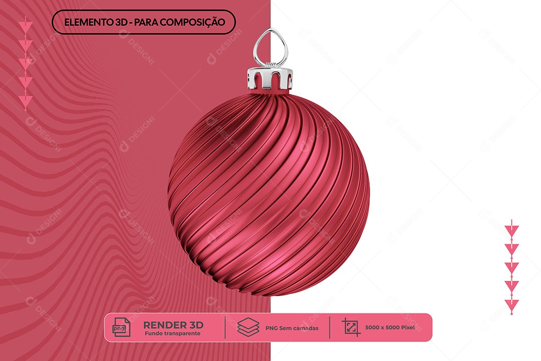 Bola de Natal Rosa Elemento 3D para Composição PNG Transparente