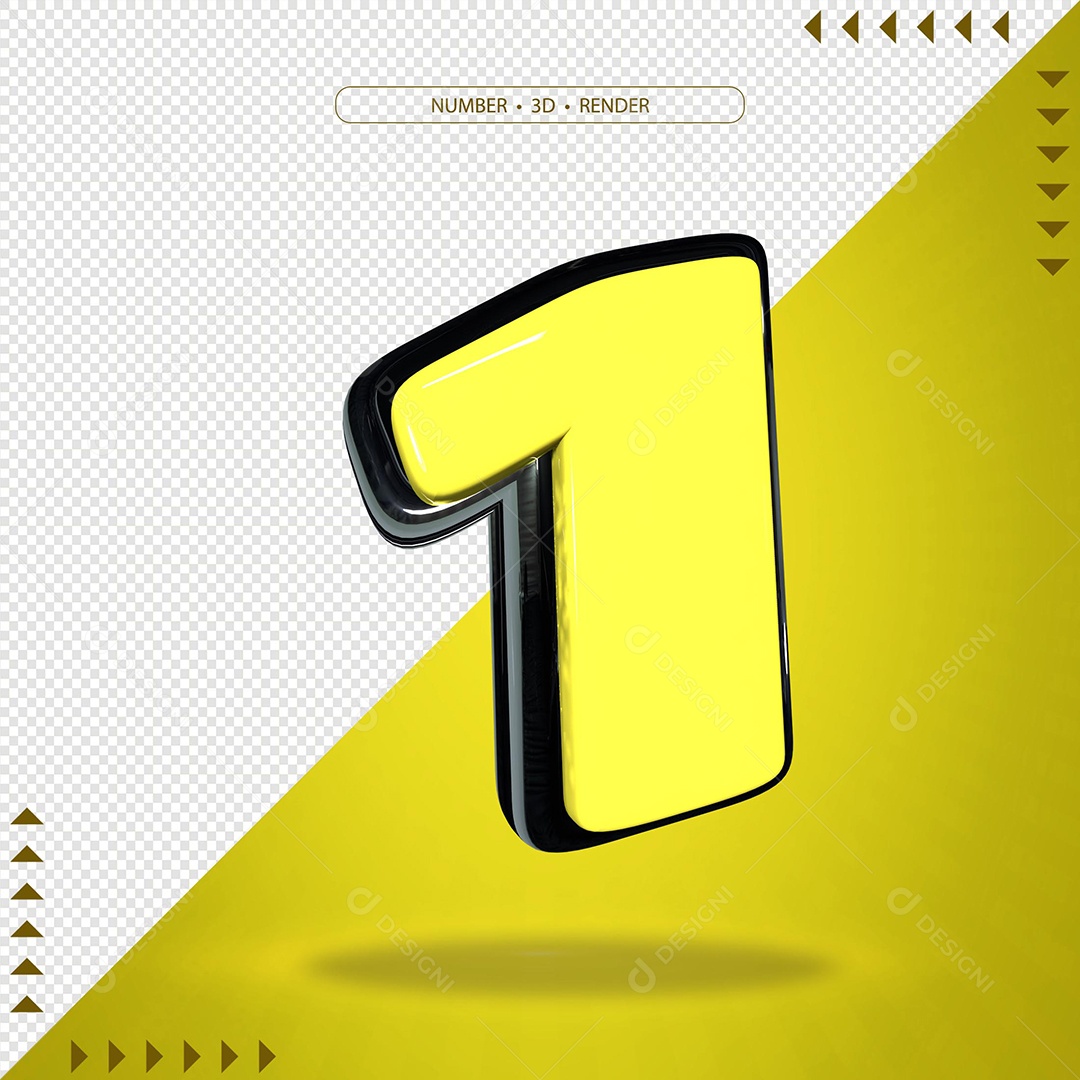 Elemento 3D Para Composição Número 1 Amarelo PSD