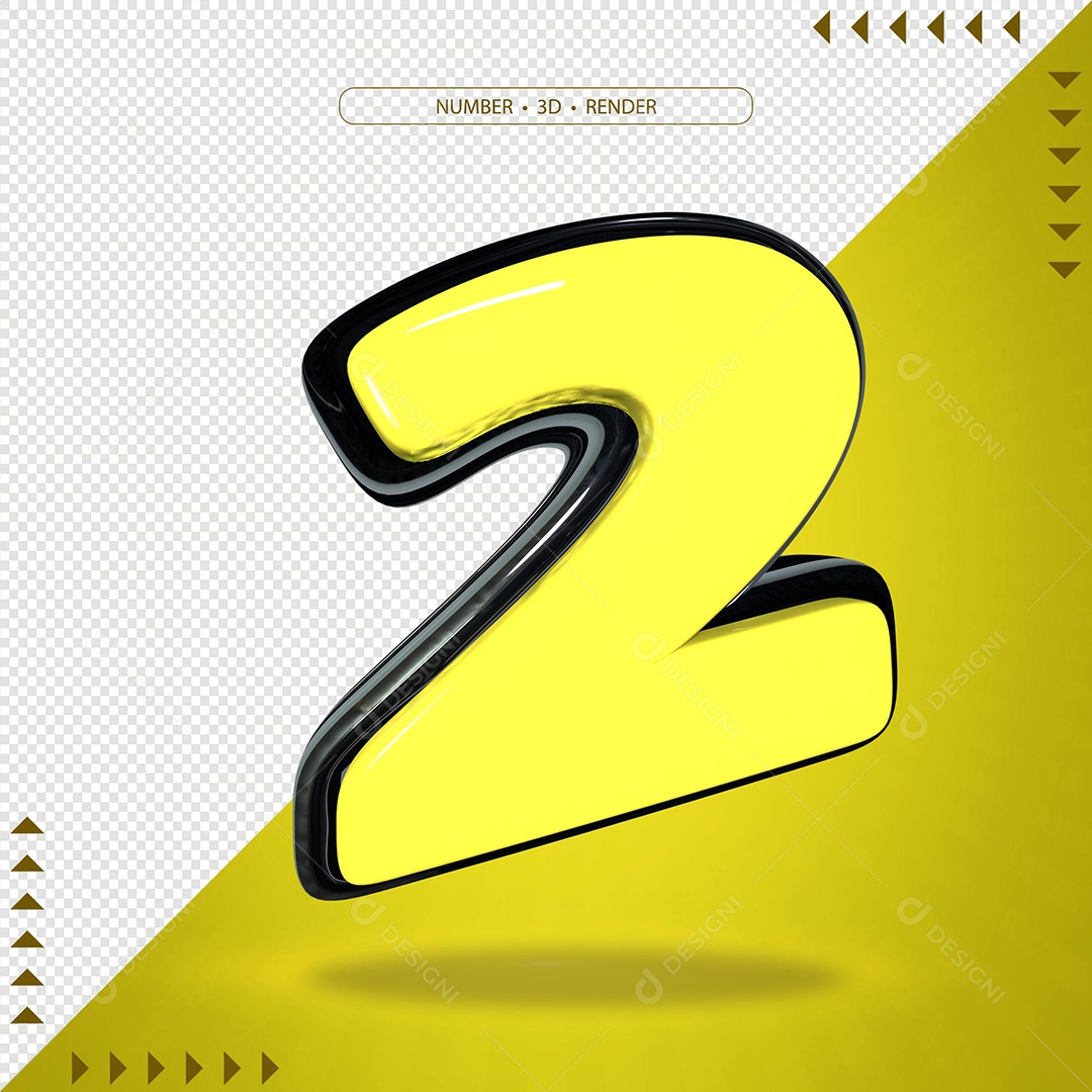 Elemento 3D Para Composição Número 2 Amarelo PSD