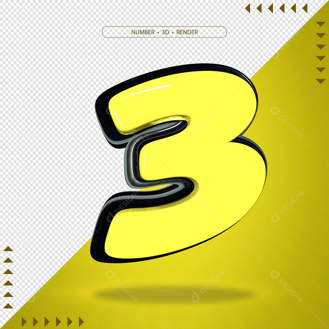 Elemento 3D Para Composição Número 3 Amarelo PSD