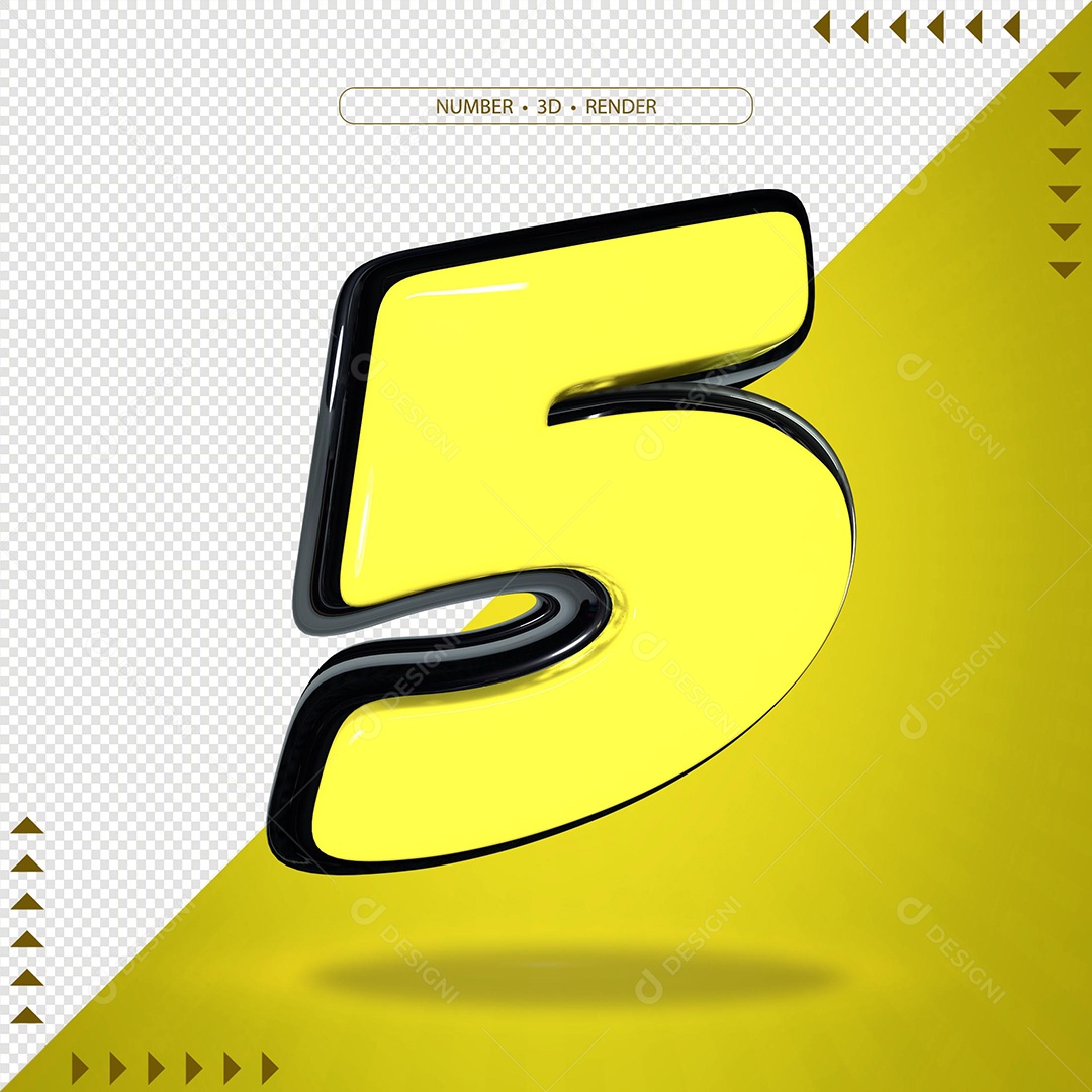 Elemento 3D Para Composição Número 5 Amarelo PSD
