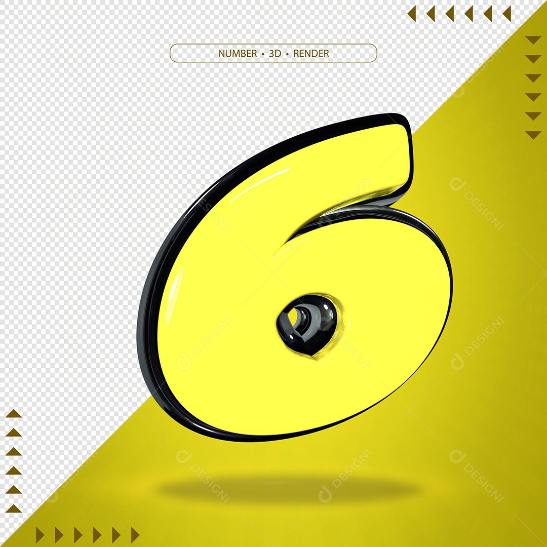 Elemento 3D Para Composição Número 6 Amarelo PSD