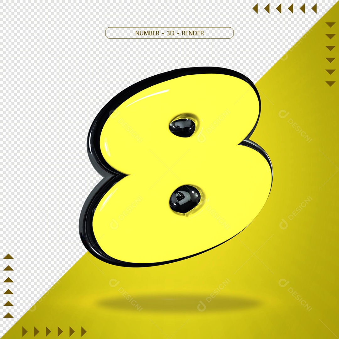Elemento 3D Para Composição Número 8 Amarelo PSD