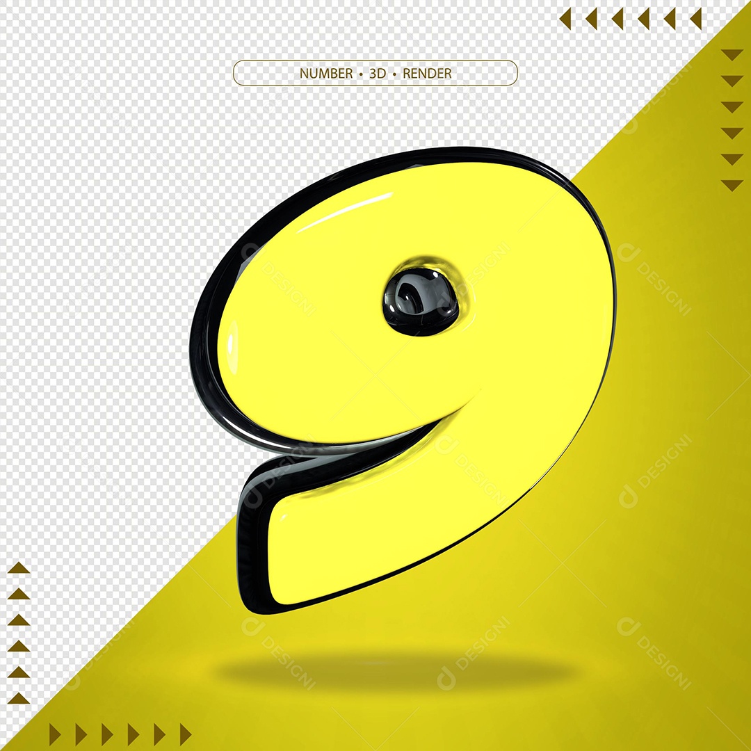 Elemento 3D Para Composição Número 9 Amarelo PSD